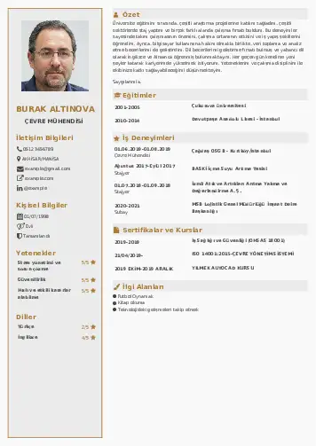 Çevre Mühendisi CV Örnekleri cv indir